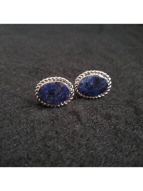 Vintage Sterling Silver Cufflinks Blue Stone Simmons 7/8"